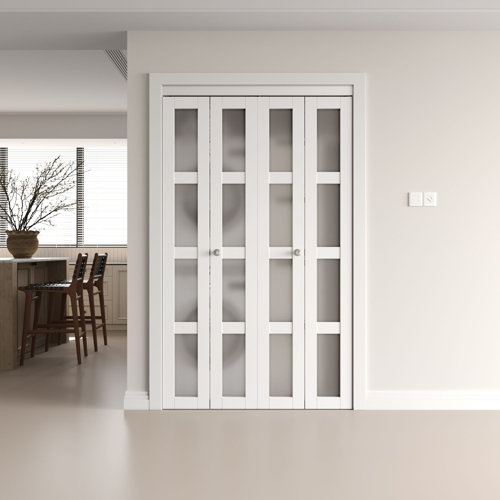4 Lite Glass Door Solid Manufactured Wood Double Bi Fold Doors With Installation Hardware Kit 